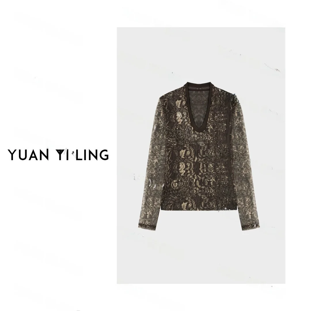 

Elegant V-Neck Long Sleeve Base Shirt Women's Spring Summer Floral Print Top High-End Design Hanfu Set ZE6T3599