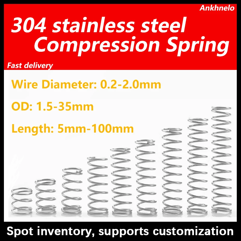 AKNL 지지대 사용자 정의 압축 용수철, 길이 60 ~ 100mm, 0.6mm, 0.7mm, 304SS, OD 4 ~ 12mm, 로트당 10 개 