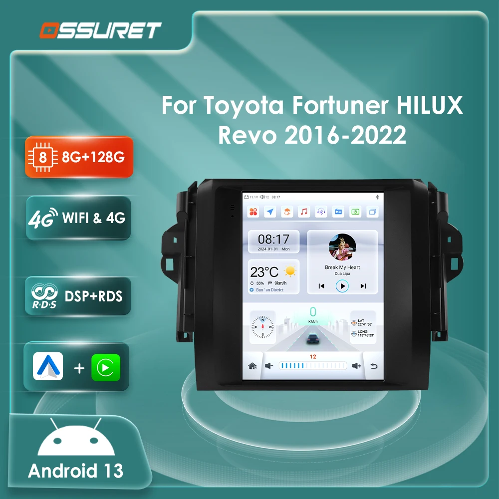 

9.7"7862 Android 13 Autoradio for Toyota Fortuner Hilux Revo 2016-2022 multimedia player GPS navi Stereo 2din Screen 4G Carplay