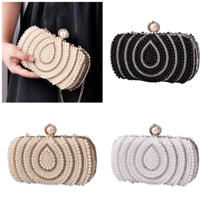 Sophisticated Wedding Clutch With Pearls Fashion Shoulder Purse Crossbody Bag Party Handheld Bag For Elegant Ladies