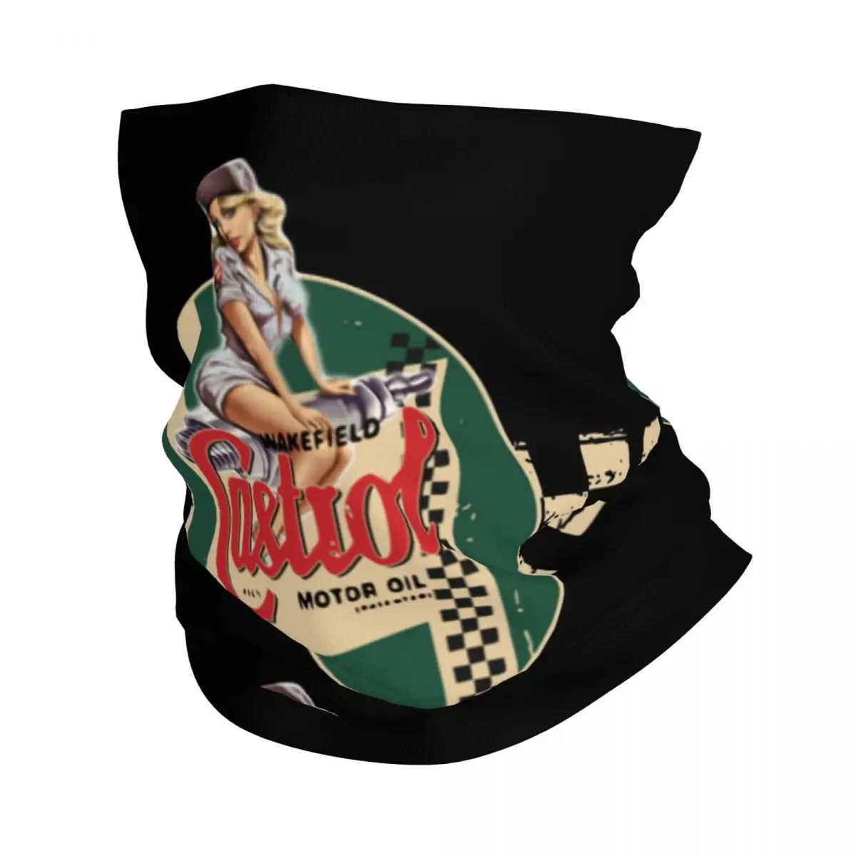 Vintage Racing Stripe Pin Up Girl Bandana Neck Cover Printed Motor Oil Balaclavas Mask Scarf Warm Headwear Running Unisex Adult