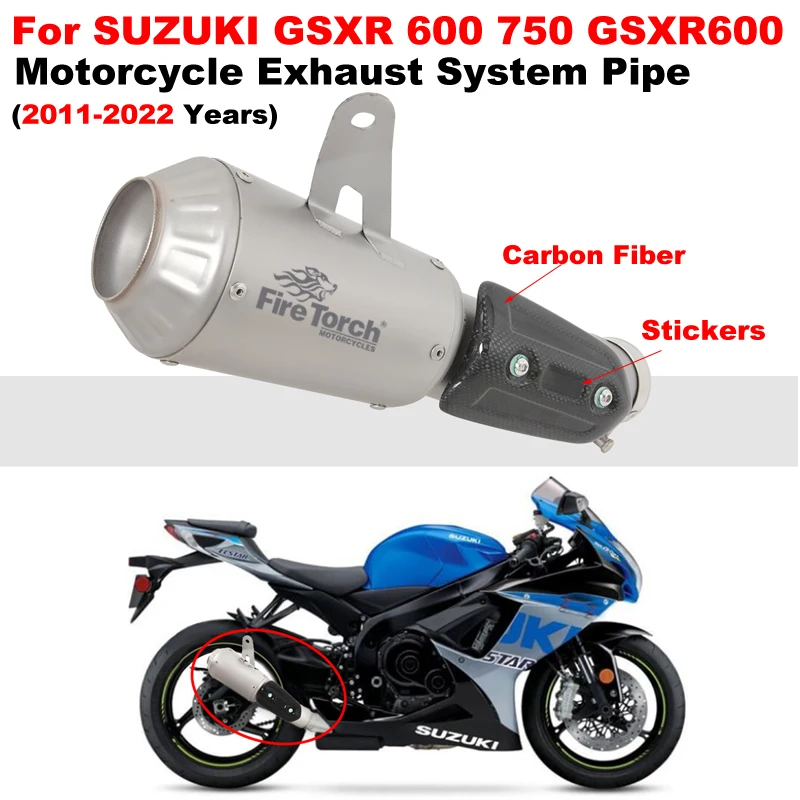 

Slip-On For SUZUKI GSXR 600 750 GSXR600 GSXR750 2011-2022 Motorcycle Exhaust System Muffler With Carbon Fiber Heat Shield Cover