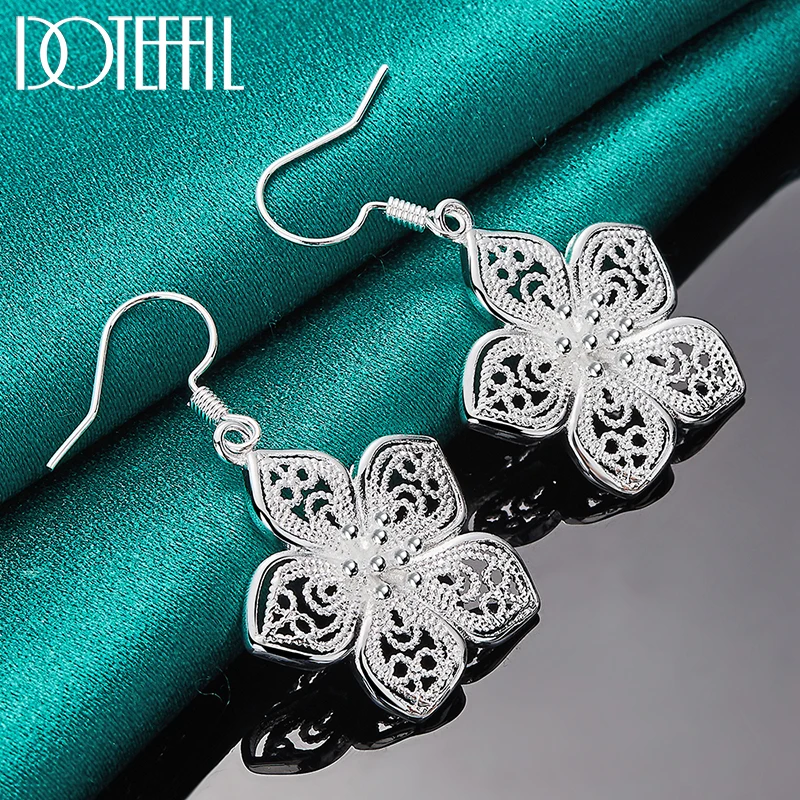 DOTEFFIL 925 Sterling Silber Blume Sterne Tropfen Ohrringe Für Frau Hochzeit Engagement Schmuck