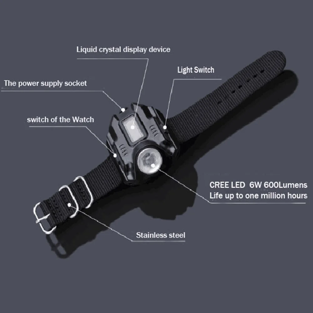 Portable Wrist Light Flashlight Torch Adjustable Wrist Strap With Led Watch For Outdoor Camping Mountaineering Night Riding