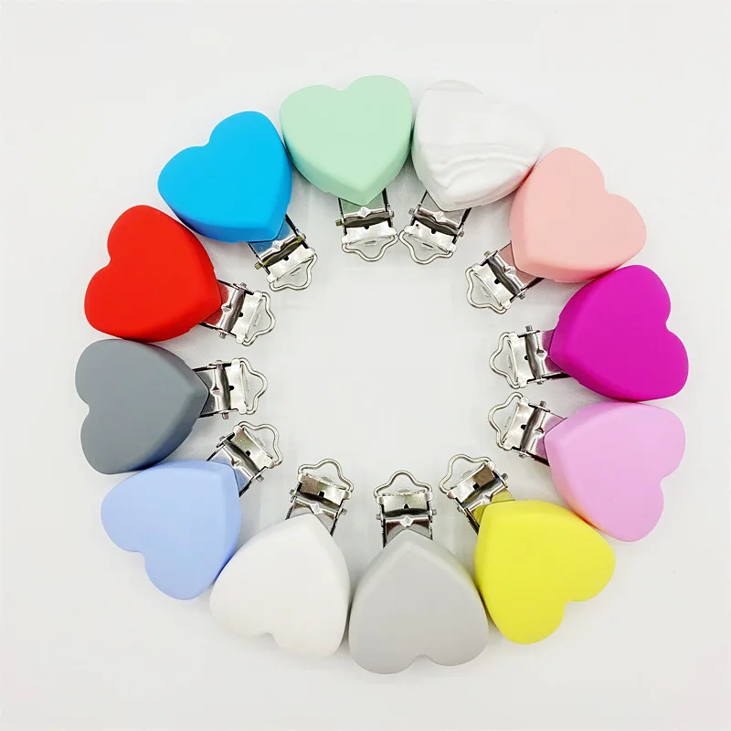 3pcs manufacturer supply heart-shaped silicone pacifier clip diy duckbill clip infant pacifier anti-drop chain