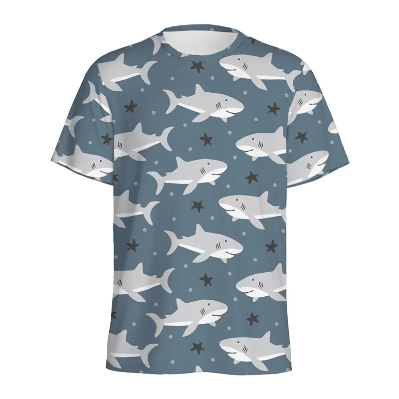 Cute Cartoon Shark 3D Printed T Shirt For Men Women Sea Animals Pattern T-Shirt Loose Short Sleeves Round Neck Tee Shirts Tops