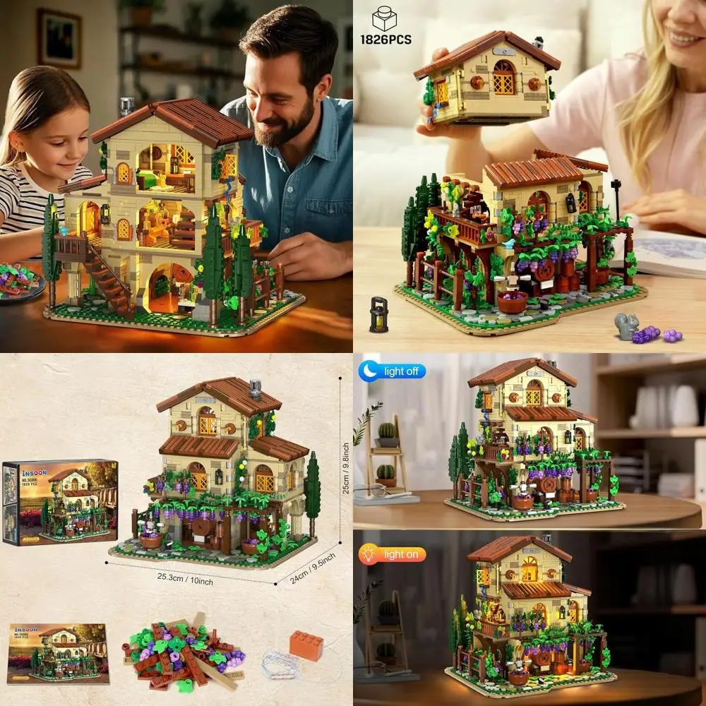 Kit di costruzione del castello del vigneto autunnale con luci, decorazioni per la casa immobiliari da 1826 pezzi per regali di compleanno