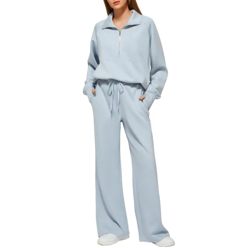 

Women 2 Piece Set Outfits Long Sleeves Zip Sweatshirt Wide-leg Pant Sets Sweatsuits Casual Sports Holiday Hoodie Suits Joggers
