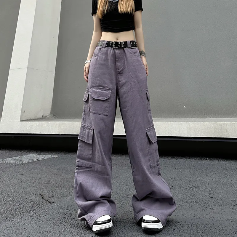 

WCFCX STUDIO Cargo Pants Multi-Pocket Overalls Harajuku Women's Retro Loose Wide-Leg Pants Street Casual Hip-Hop High Waist Pant