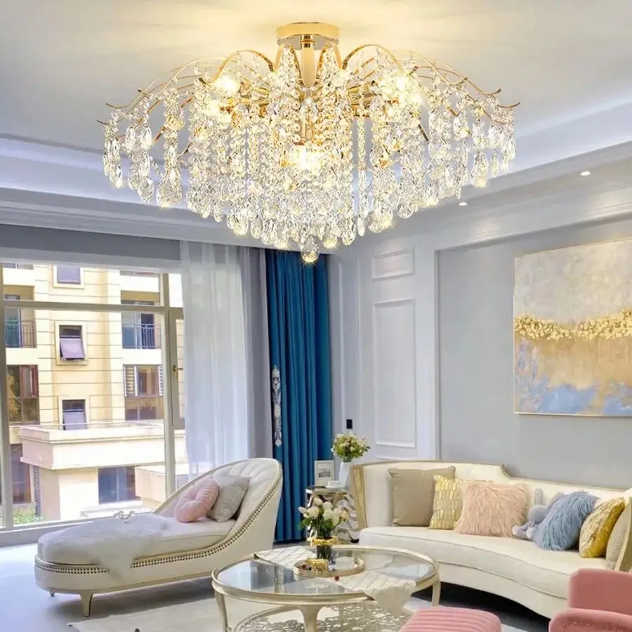 Modern Ceiling Chandelier Lamp Luxury K9 Crystal LED Lamp Hotel Lobby Atmosphere Three Color Light Ceiling Pendant Light