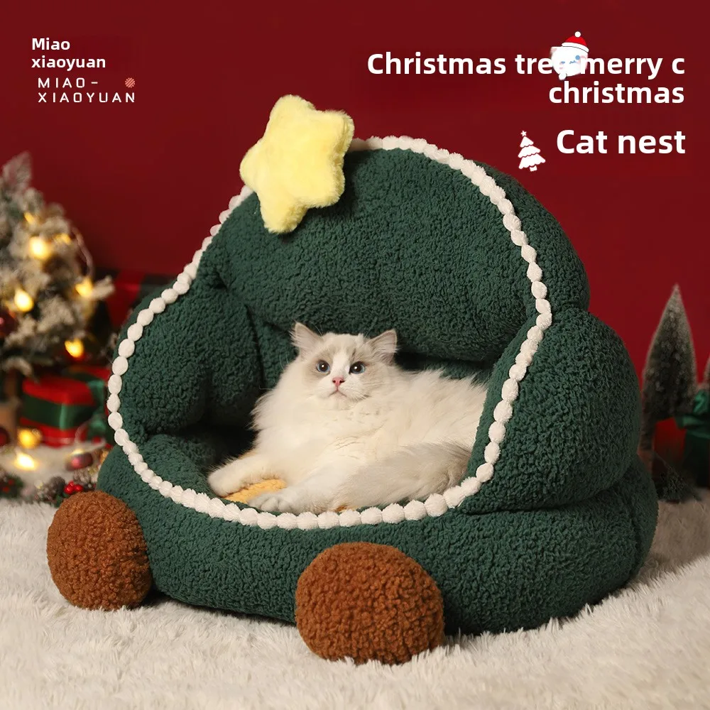 

Christmas tree cat nest, warm in winter, removable and washable , universal in all seasons, closed pet nest