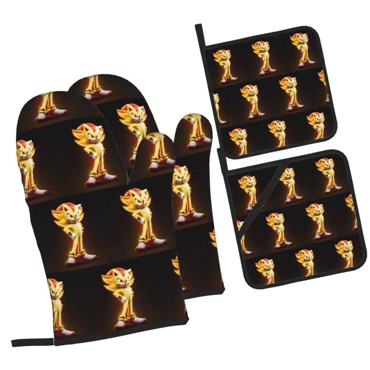 Super Shadow Oven Mitts and Pot Holder Sets of 4 for Baking Kitchen Cooking Grilling Resistant Non-Slip Gloves