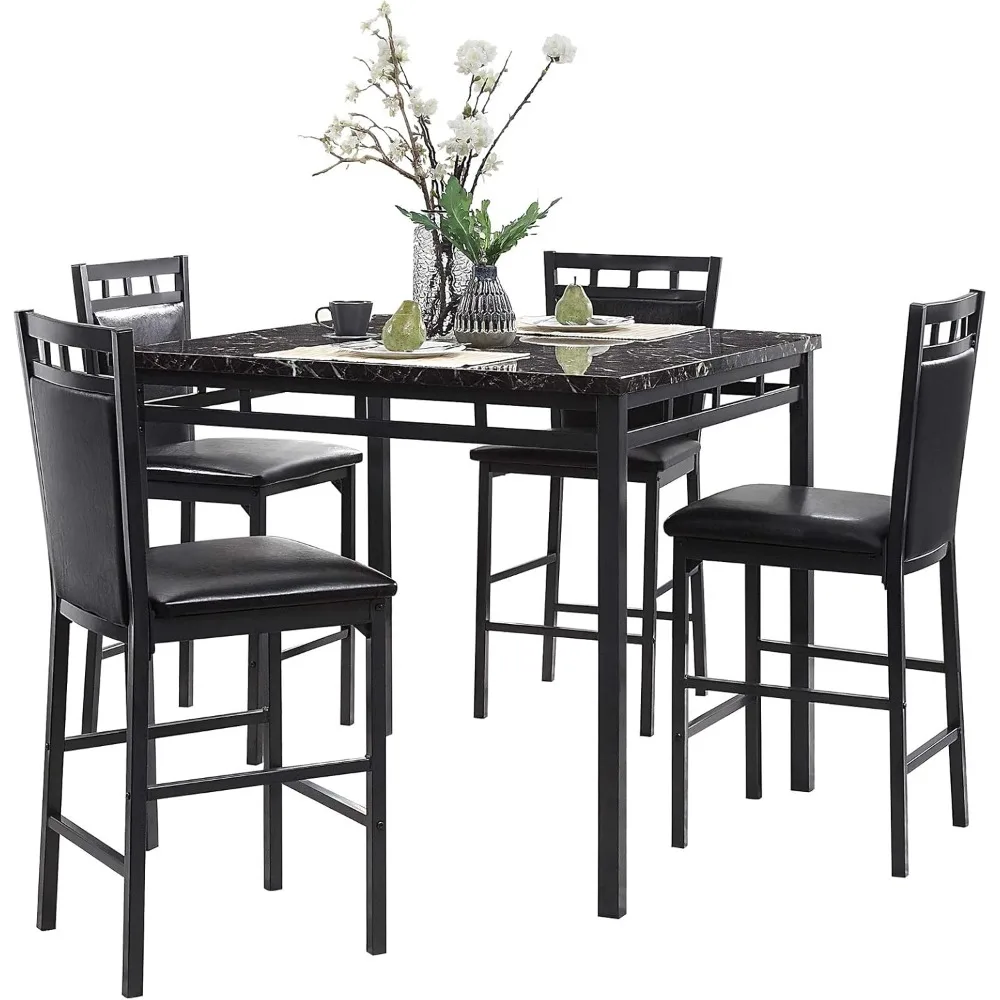 

5-Piece Pack Counter Height Dinette Set, Black