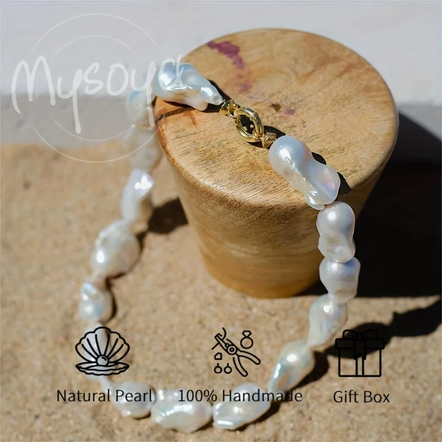 

MYSOYA 14-18mm Baroque Freshwater Pearl Necklace For Women Men Gift Box Perfect Gift For Wedding Birthday Christmas New Year