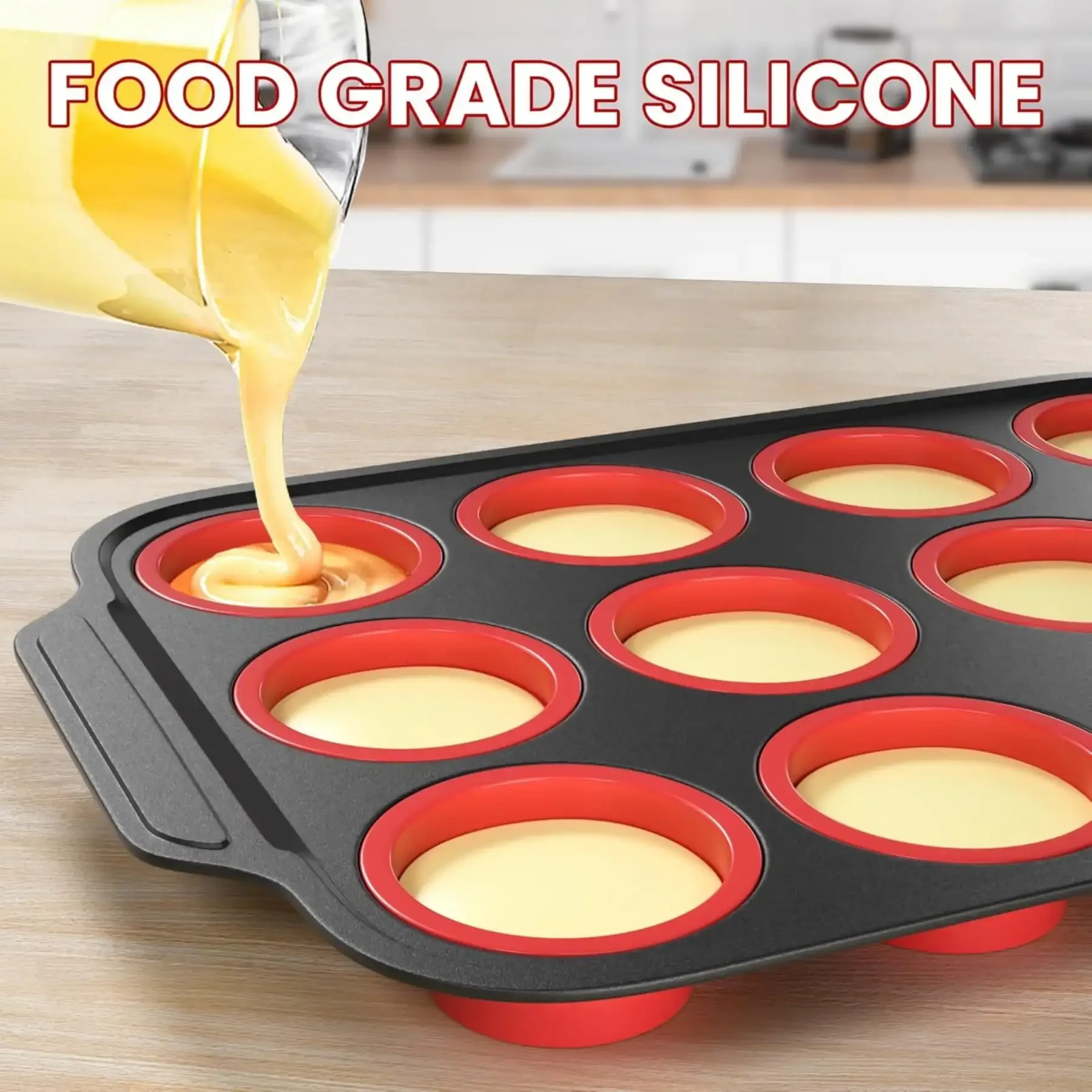 12 Cups Silicone Muffin Bread Tart Pan Nonstick Portable Easy To Release Cakes Molds Non Toxic Bakeware for Oven Dishwasher Safe