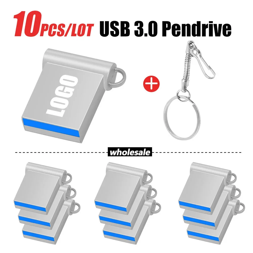 Mini Flash Drive Portátil de Alta Velocidade, USB 3.0 Stick, Flash Disk, Transmissão de Dados, 8GB, 128GB, 16 GB, 32 GB, 64GB, 10Pc Lot