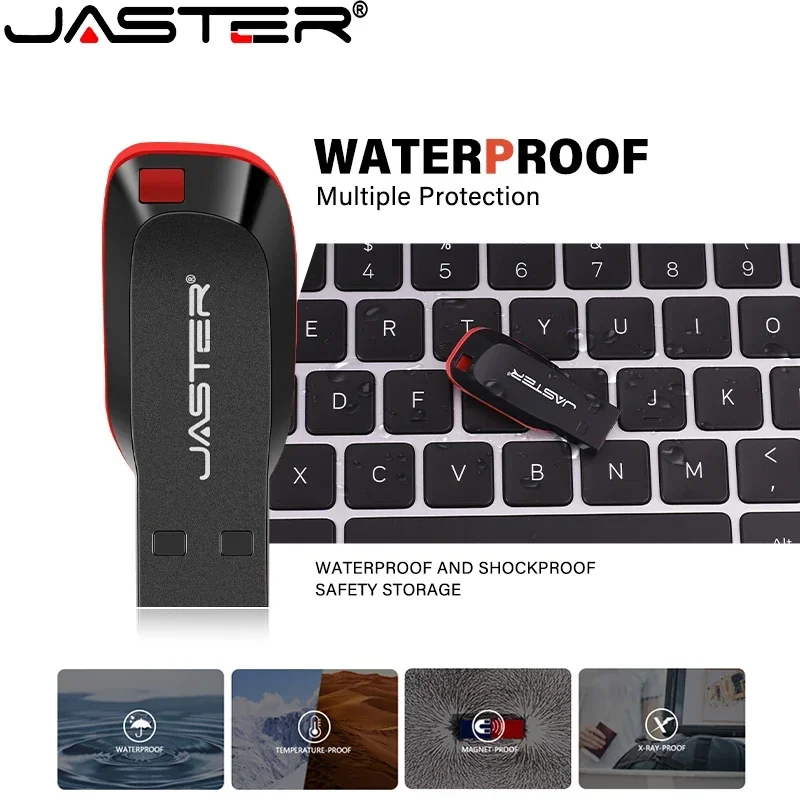 JASTER USB 2.0 플래시 드라이브, 64GB 플라스틱 펜 드라이브, 무료 커스텀 로고, 32GB, 16GB, 블랙 메모리 스틱, 크리에이티브 선물, 방수 U 디스크