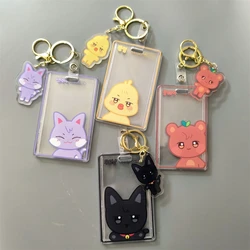 2-Pieces Pendant Kpop ATEEZ Keychain Acrylic Card Holder Photocard Sleeves Pendant Keyring Hongjoong Seonghwa Yunho San Mingi