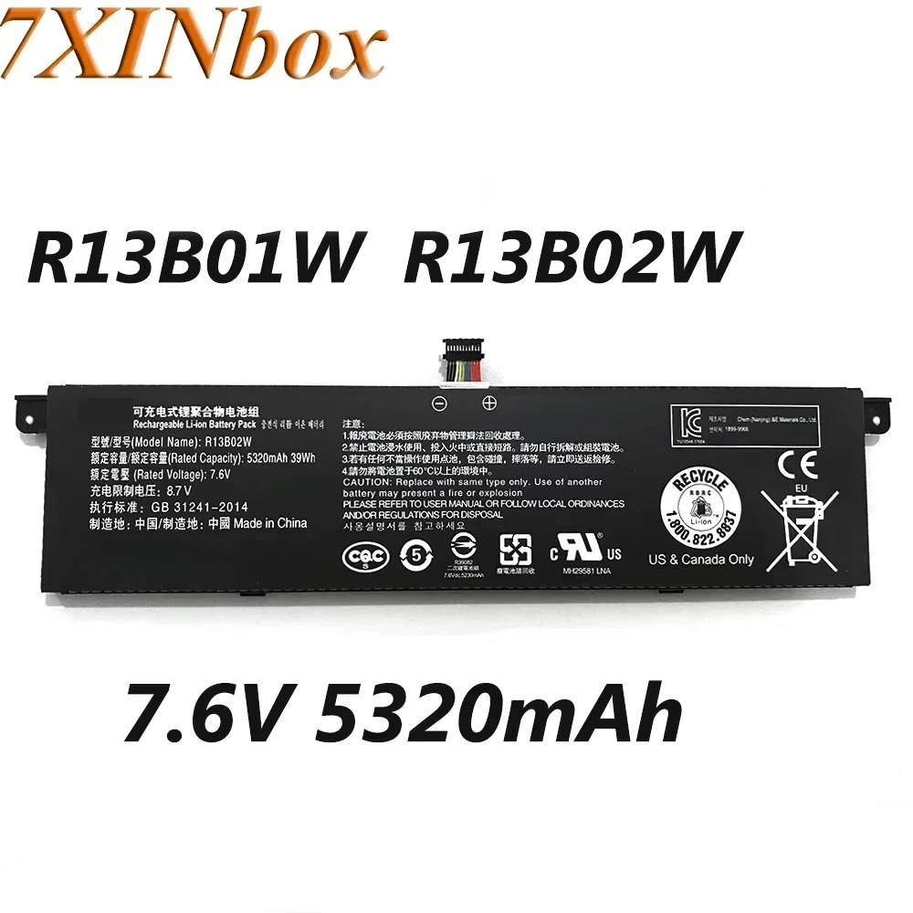 

7XINbox R13B01W R13B02W 7.6V 39Wh 5320mAh Laptop Battery For Xiaomi Mi Air 13.3" Series Tablet Notebook