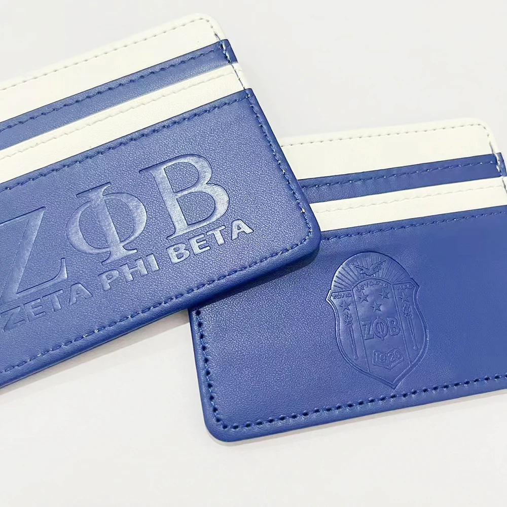 Zeta Phi Beta Greek Logo Letter Shield Double-Sided Blue and White Fraternity Sisters Card Holder