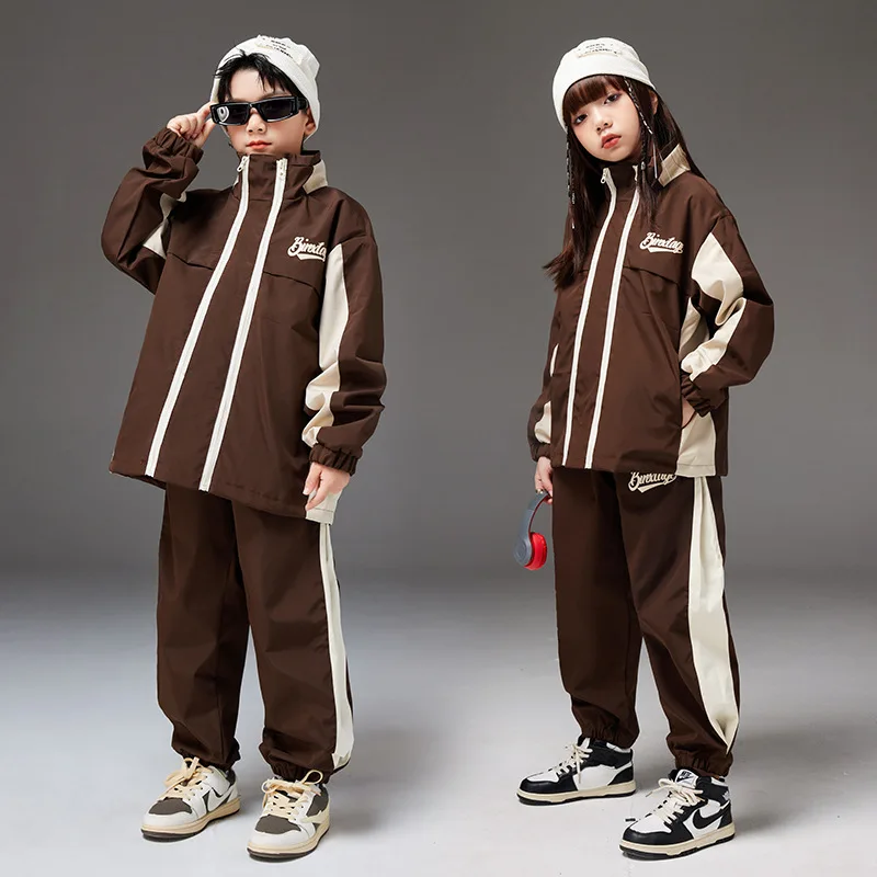 Hip Hop Boys Patchwork Jacket Sweatpants Kids Street Dance Baseball Jacket Child Streetwear Clothes Sets Teens Fashion Costume