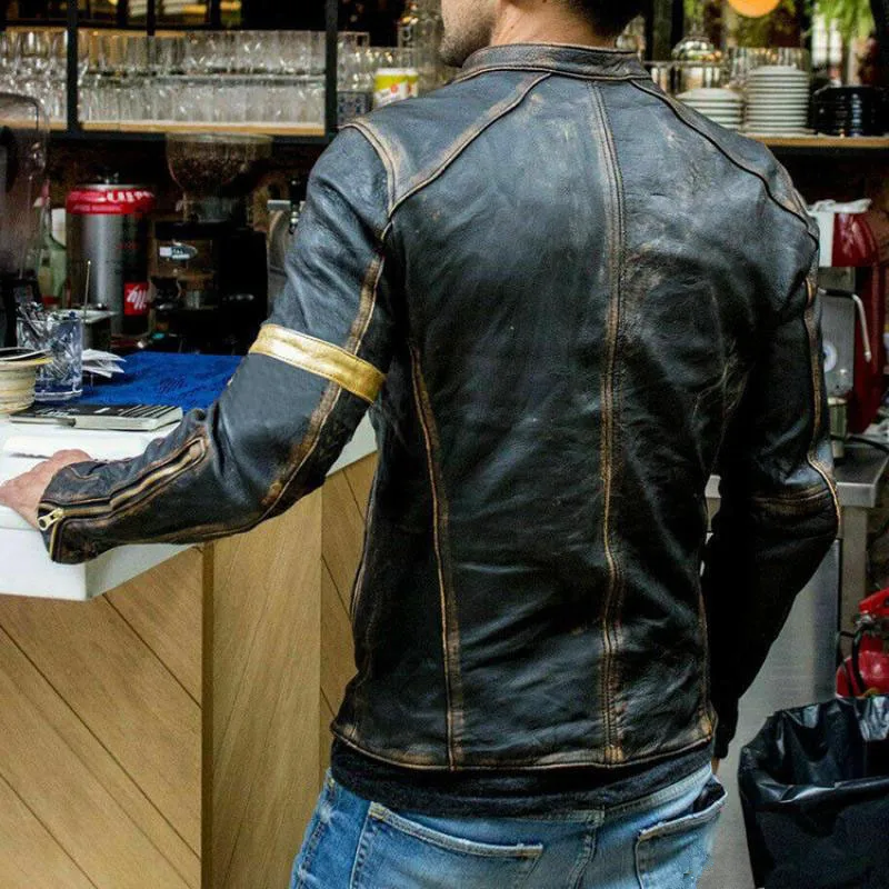 New Autumn Motorcycle Leather Jacket Men Street Fashion Bomber Jackets Casual Stand Collar Coat Mens Retro Pu Biker Outwear 5Xl