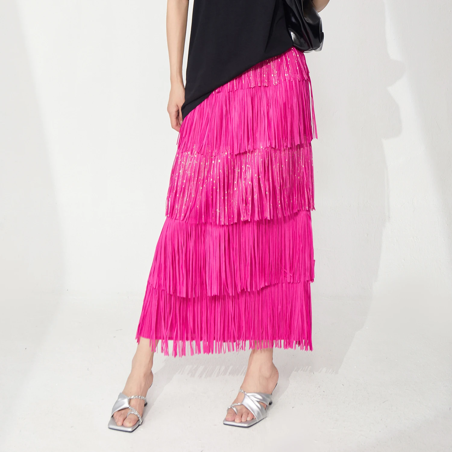 Direct From the Factory Women's Elegant Skirt Design High Quality Stretch Tassel Skirt Summer