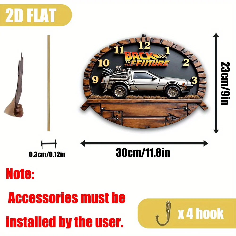 Back to the Future Time Machine Clock - Marty McFly's DeLorean Car Design with Key Holder - Retro 80s Movie Fan Gift - Vintage