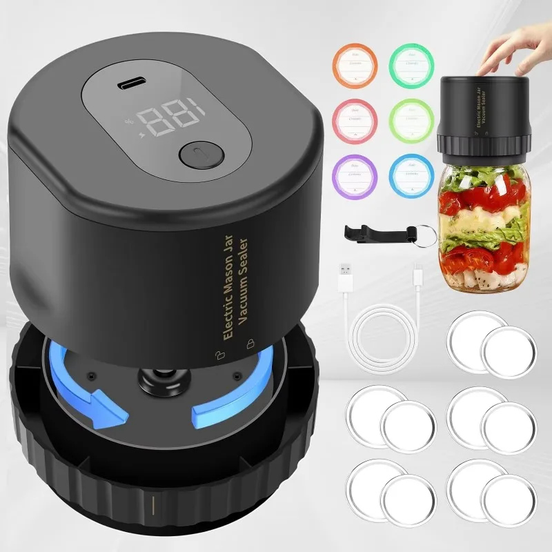

2-IN-1 Automatic Electric Jar Vacuum Sealing Kit Suction Stop Food Storage Vacuum Sealer Portable Mason Jar Vacuum Sealer