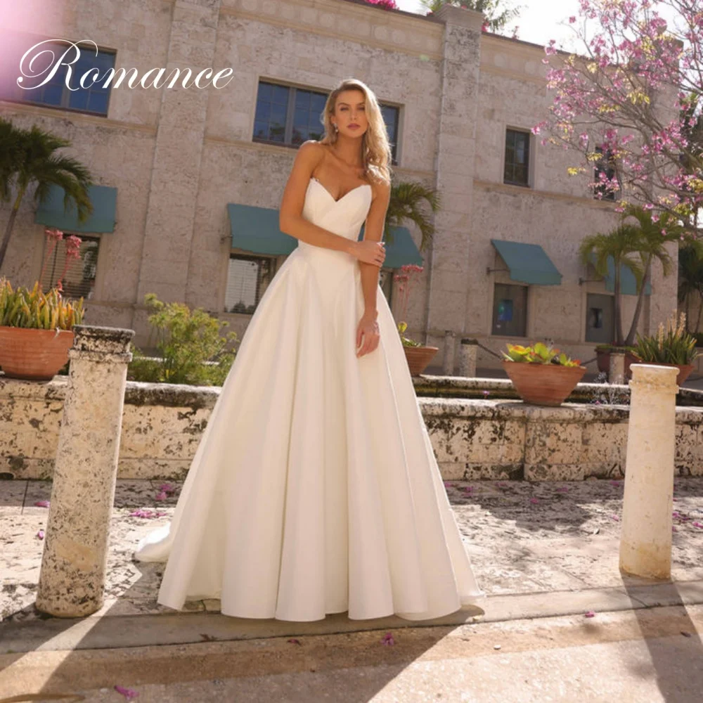 

Простые свадебные платья А-силуэта с V-образным вырезом, без рукавов, с открытой спиной, из атласа, с пуговицами и складками, на заказ