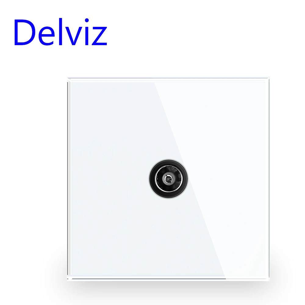 Delviz Wall Cable TV Socket, connector television, 86mm*86mm Crystal glass Panel, modern style, UK standard TV antenna interface