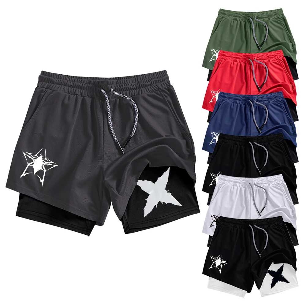 

Men's Double Layer Beach Shorts Quick Dry Gym Athletic Training Elastic Waistband with Pocket Gothic Thorn Spider Graphic Print
