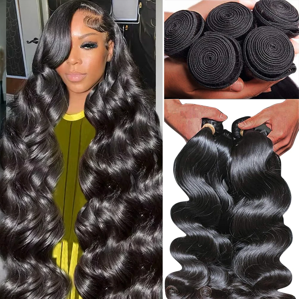 Brazilian Body Wave Human Hair Bundles Natural Hair Weave 1/4/5 Bundles Deal 16-30Inch 100% Human Hair Wigs Remy Hair Extensions