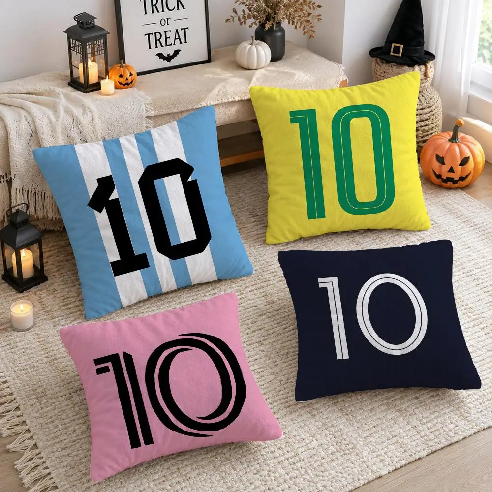 Football Number 10 Logo Cushion Cover Plush Decorative Pillow Case With Hidden Zipper Cutecore Room Decor For Home