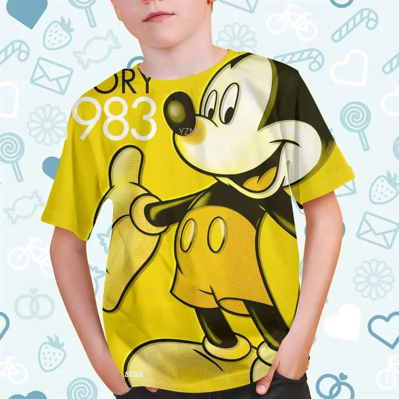 Summer Disney Mickey Mouse Cartoon Clothes Tee Top Children Funny Cute Clothing Boys Girls Fashion Casual Kids T-shirts