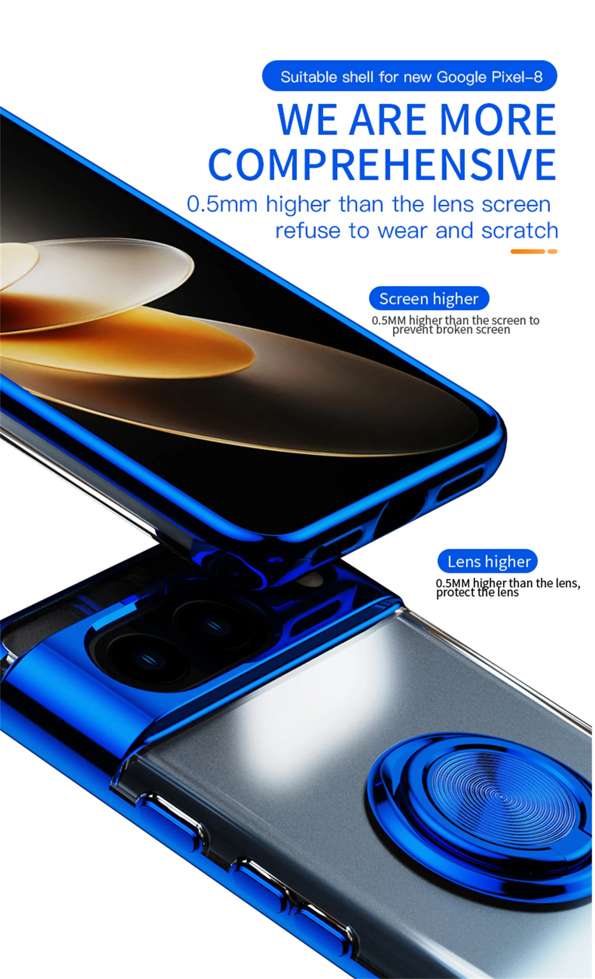 Slim Plating Clear Magnetic Phone Case for Google Pixel 9Pro 9 8Pro 8A 8 7Pro 7A 7 6A 5A Metal Ring Kickstand Cover