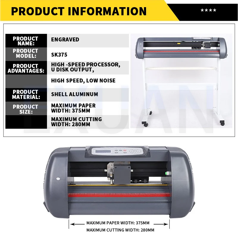 Vinyl Cutter Machine 90-240V Vinyl Plotter Printer 375MM Max Paper Feed Printer Cutting Plotter Computer Windows Software