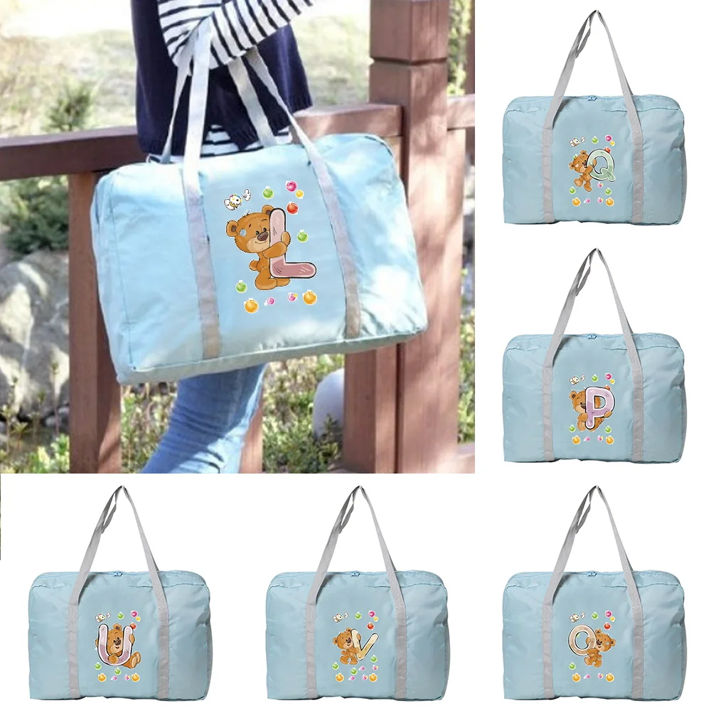 

Handheld Travel Bag Unisex Foldable Travel Duffel Bag Portable Organizer Reusable Bear Pattern Printing Series Spacious Durable