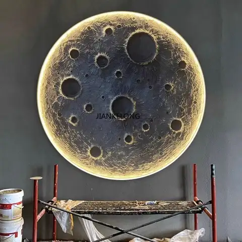 3D-reliefmåne vägglampa bar camping bakgrundsvägg rund måndekoration stor väggmålning väggdekor vägglampor utomhus 10 best sales månvägglampa - №8