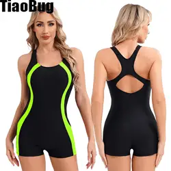 Women Sleeveless Athletic Swimsuit One Piece Racerback Modest Swimwear Padded Water Sport Jumpsuit Beach Surfing