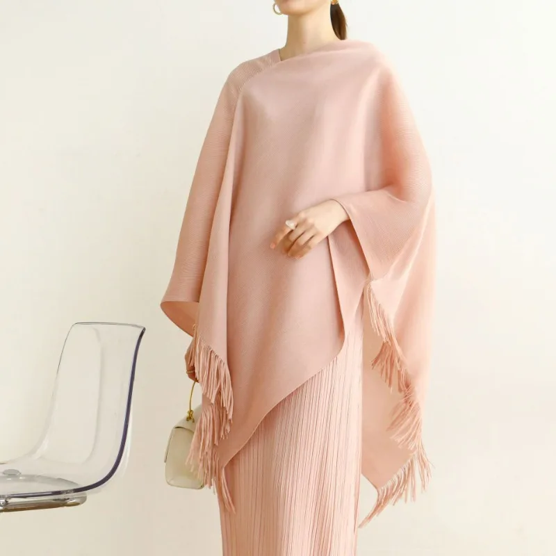 Miyake Pleated Spring Light Luxury Flowing Su Sleeveless Shawl Coat Casual Office Versatile Retro Bat Sleeve Shawl Top