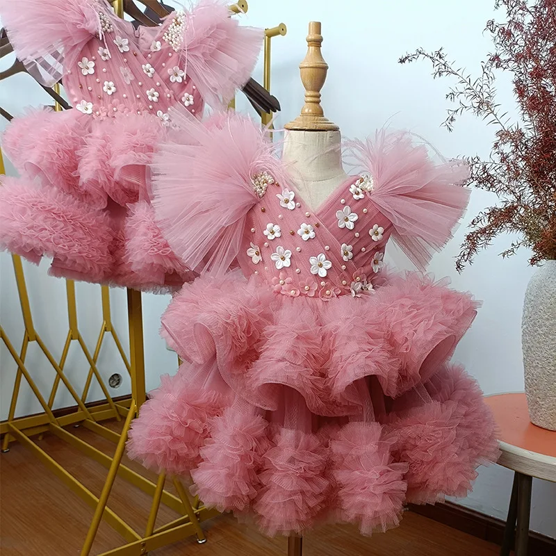 2-10 years old Dress for Girls Elegant High-end Dance Dress official Christmas Performance Costume Girl Flying Sleeve Puff Skirt