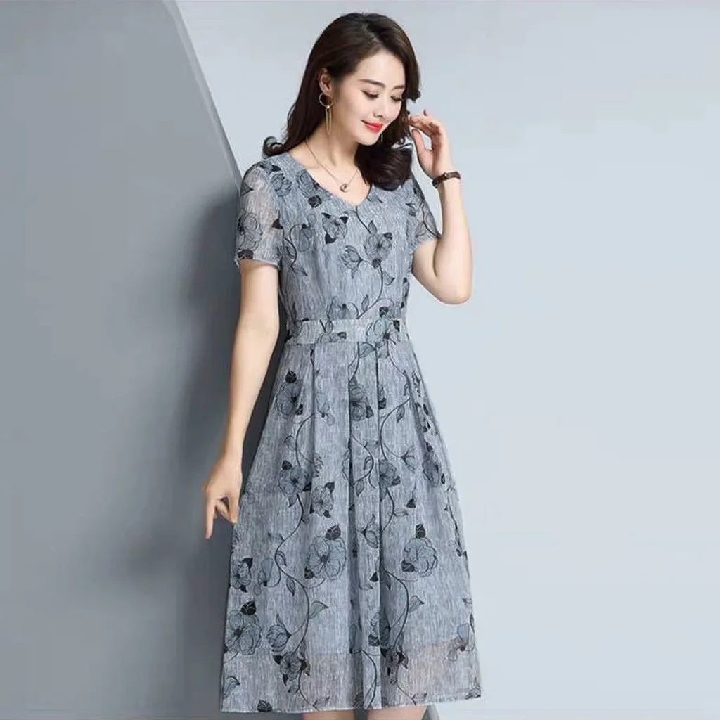 

Women Dress V-Neck Short Fashion Long Sleeve Printed Dress Casual A-Line Dress Floral Dress Sexy Elegant Casual Robe Vestido