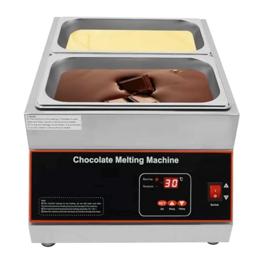 Commercial Chocolate Melting Pot 26.46Lbs 2Tanks with Temp Control 500W Stainless Steel Electric Warmer for Melting Heating Mil