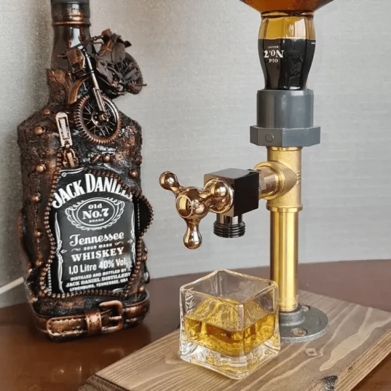 Liquor Alcohol Whiskey Wood Dispenser Whisky Bottle Rack and Pour Acohol Dispenser for Home Bar Unique Gift for All Wine Lovers