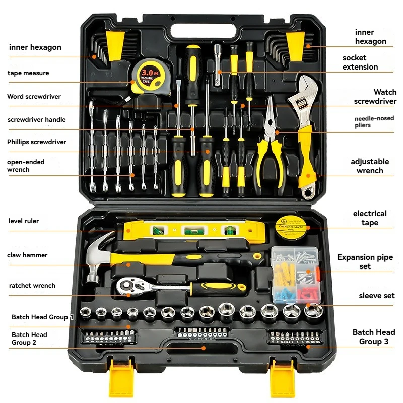 

158 piece set of universal home repair toolbox, with plastic toolbox storage box, can be used for car repair and home repair etc