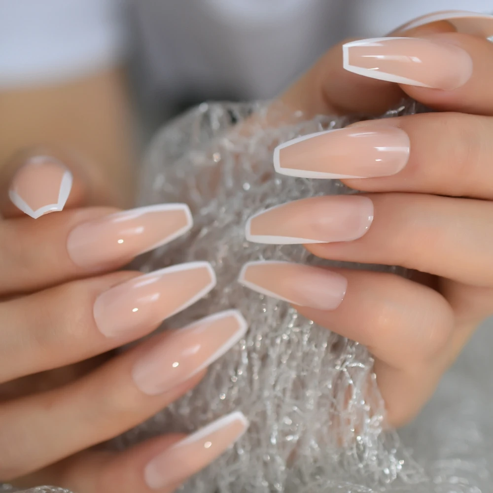 Echiq eterna unhas francesas branco moda projetada extra longa em forma de bailarina unhas falsas nude salão de beleza dicas de qualidade