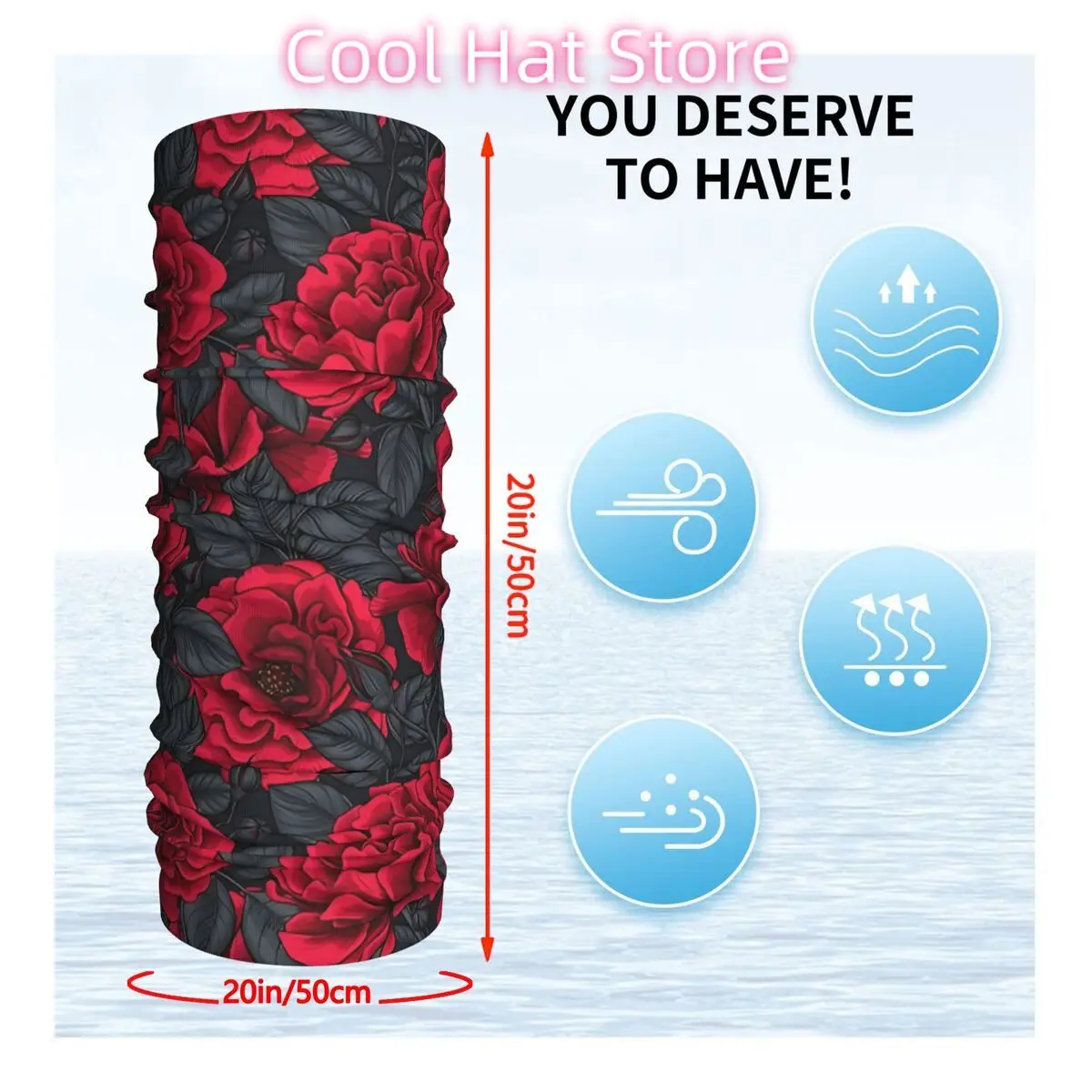 Red Roses Bandana Neck Cover Printed Wrap Scarf Multi-use Cycling Riding for Men Unisex Thin