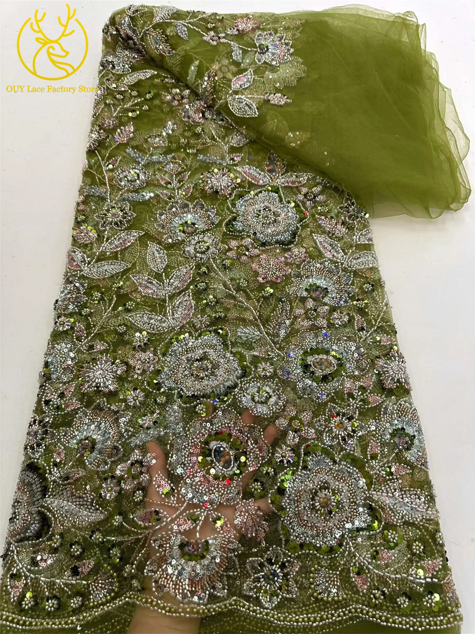 2026 Modische Afrikanische Bräutigam-Spitzenstoffe mit Stickerei und Perlen, 5 Yards Französischer Tüll mit Pailletten, Nigerianischer Spitzenstoff für Hochzeitskleider – Detail 16