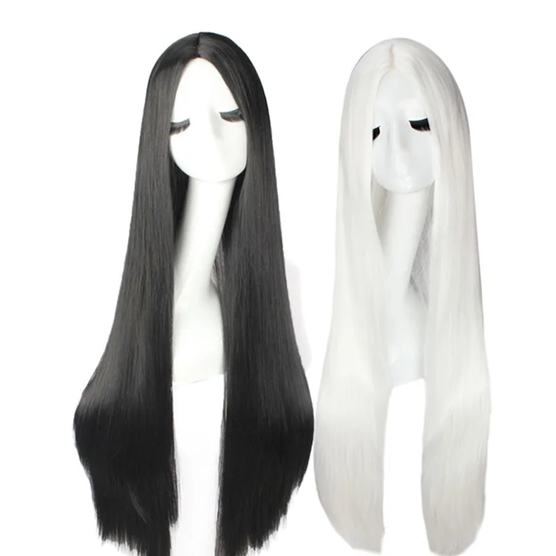 Anime peruca sintética branca resistente ao calor fibra longa para o traje de halloween cosplay perucas carnaval longo cabelo reto